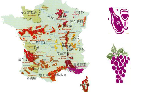 法國葡萄酒產區分布地圖